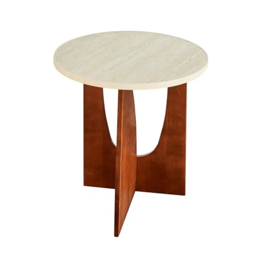 The Roe Round Side Travertine Texture Side End Table