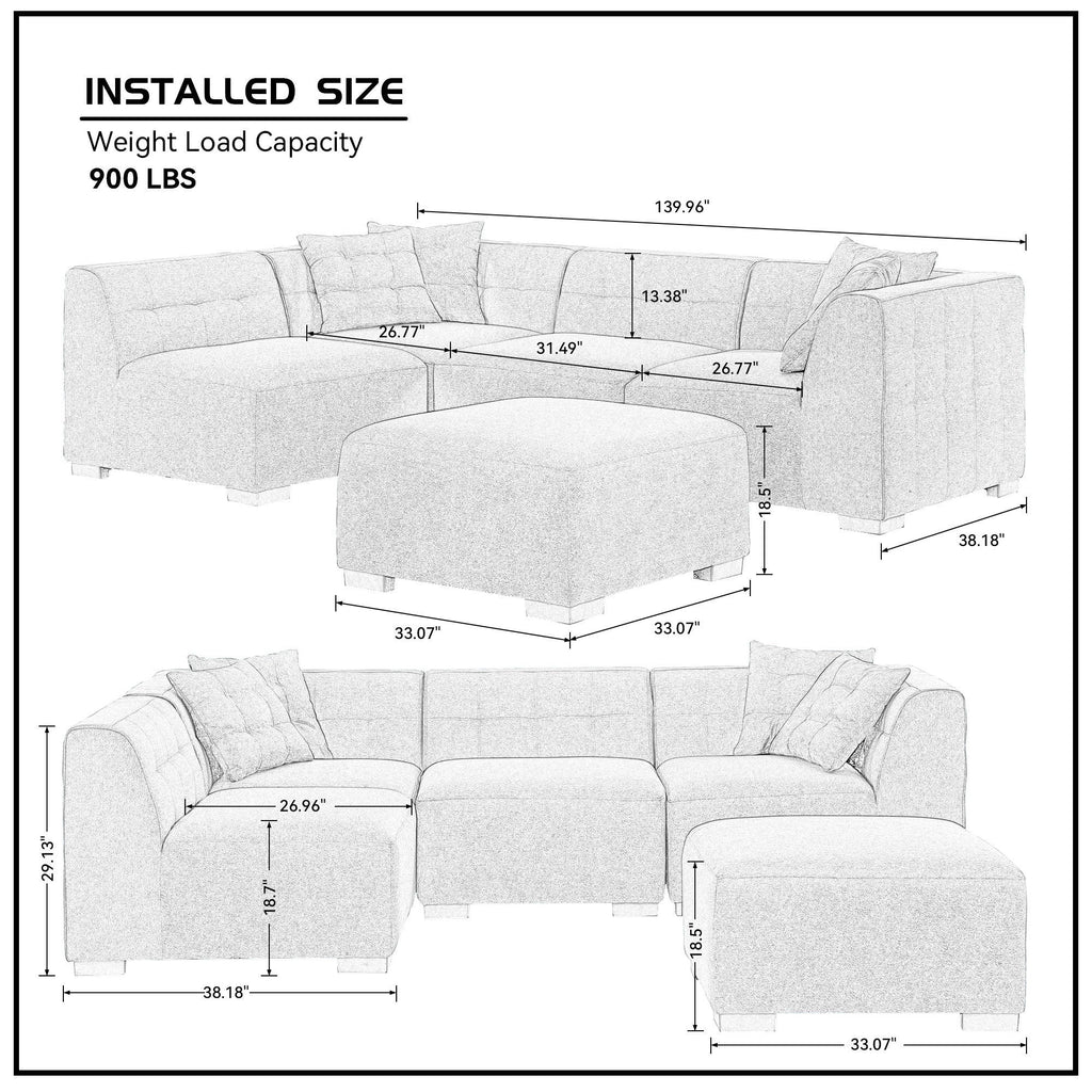 The Windsor Luxury Sectional Sofa with Removable Ottoman Green