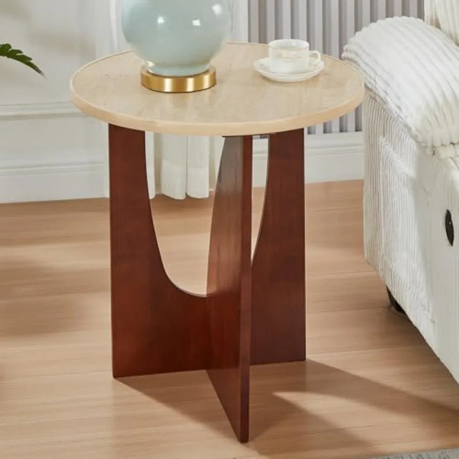 The Roe Round Side Travertine Texture Side End Table