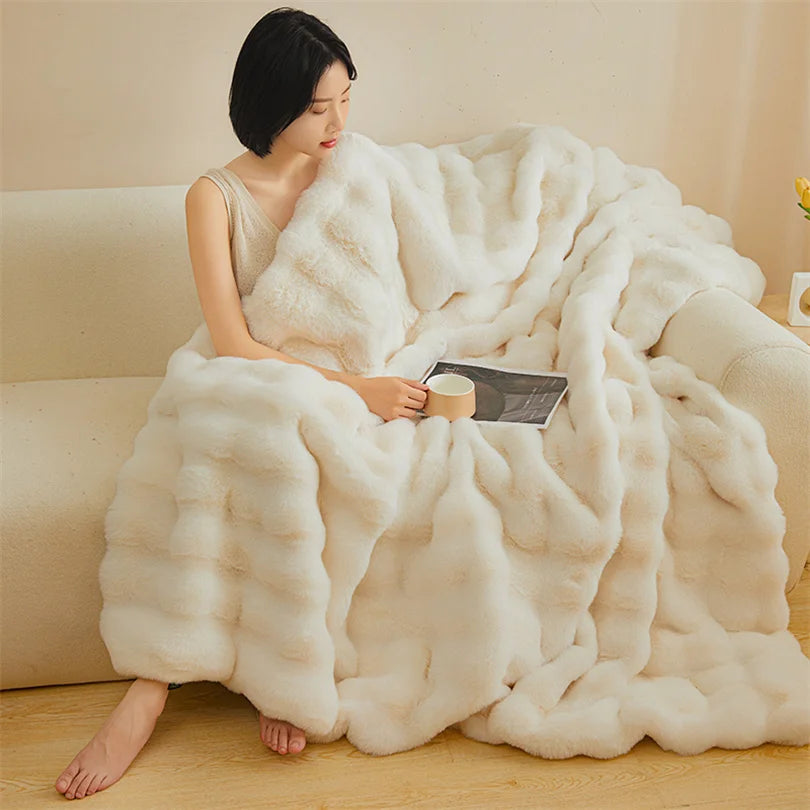 Faux Rabbit Fur Thickened Throw Blanket
