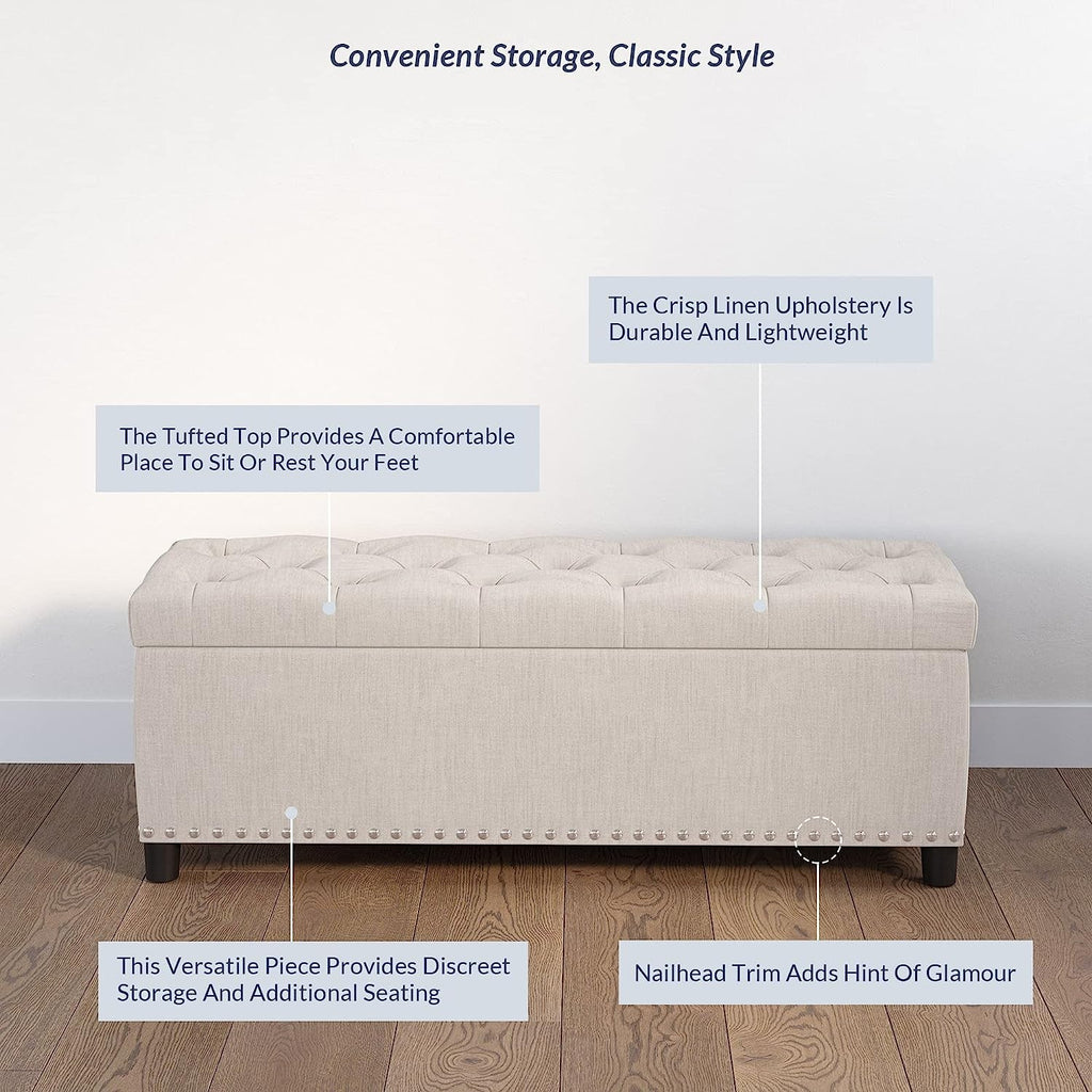 The Stella Button-Tufted Ottoman with Storage Beige