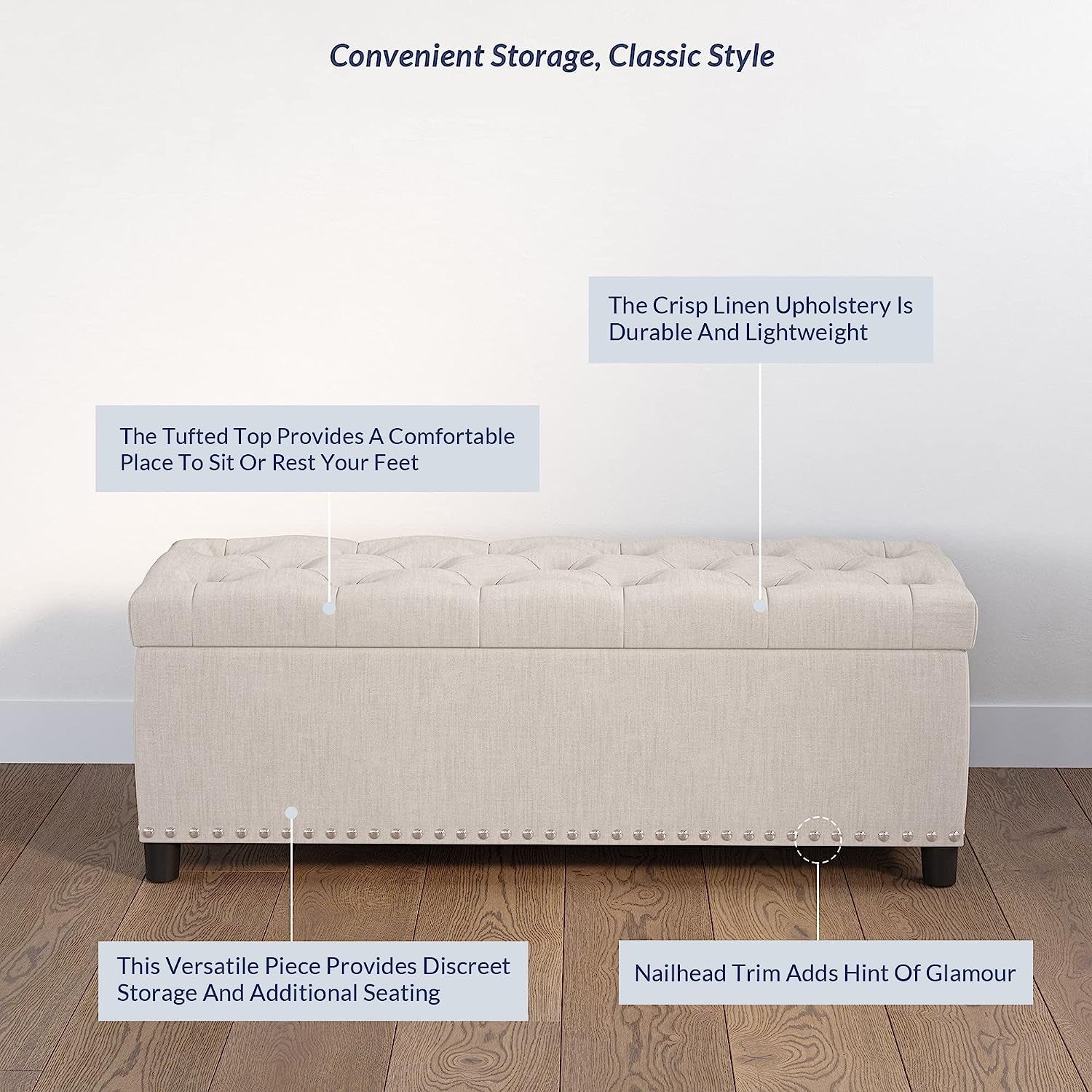 The Stella Button-Tufted Ottoman with Storage Beige