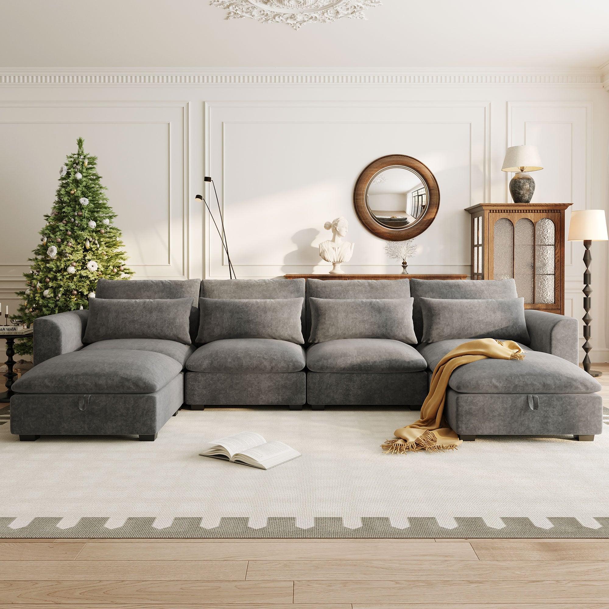 The Yorks U-shaped Transformable Modular Corner Sofa with Two Ottoman
