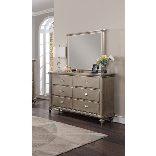 The Beaumont Antique Silver Champagne Finish Dresser With Mirror Storage Space