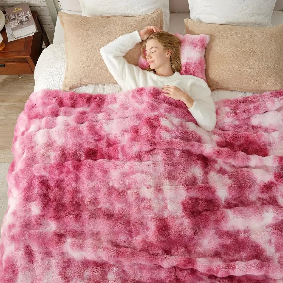 Faux Fur Throw Blanket for Couch Queen Size