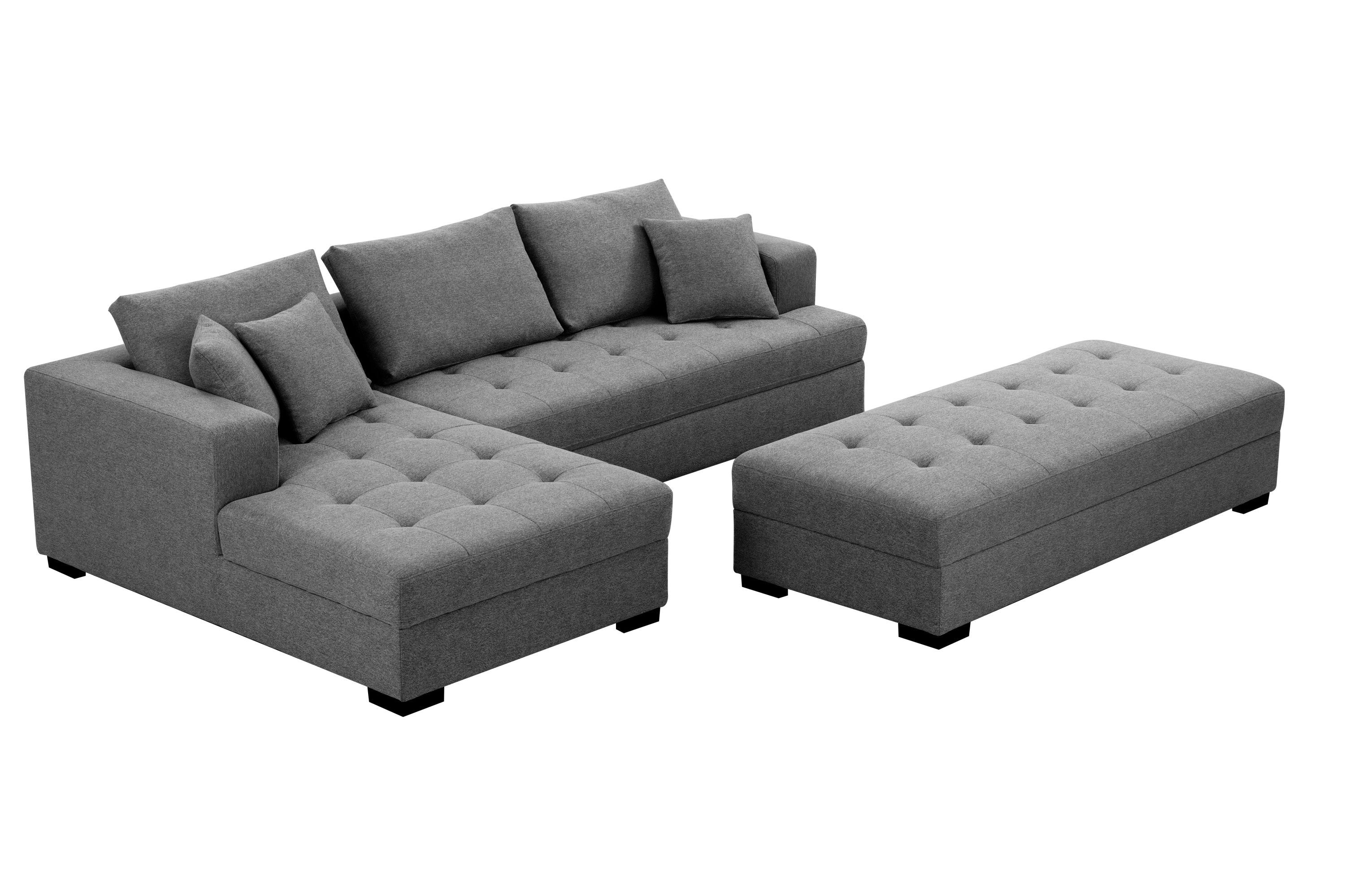 The Truitt Tufted Fabric 3-Seat L-Shape Sectional Sofa Set