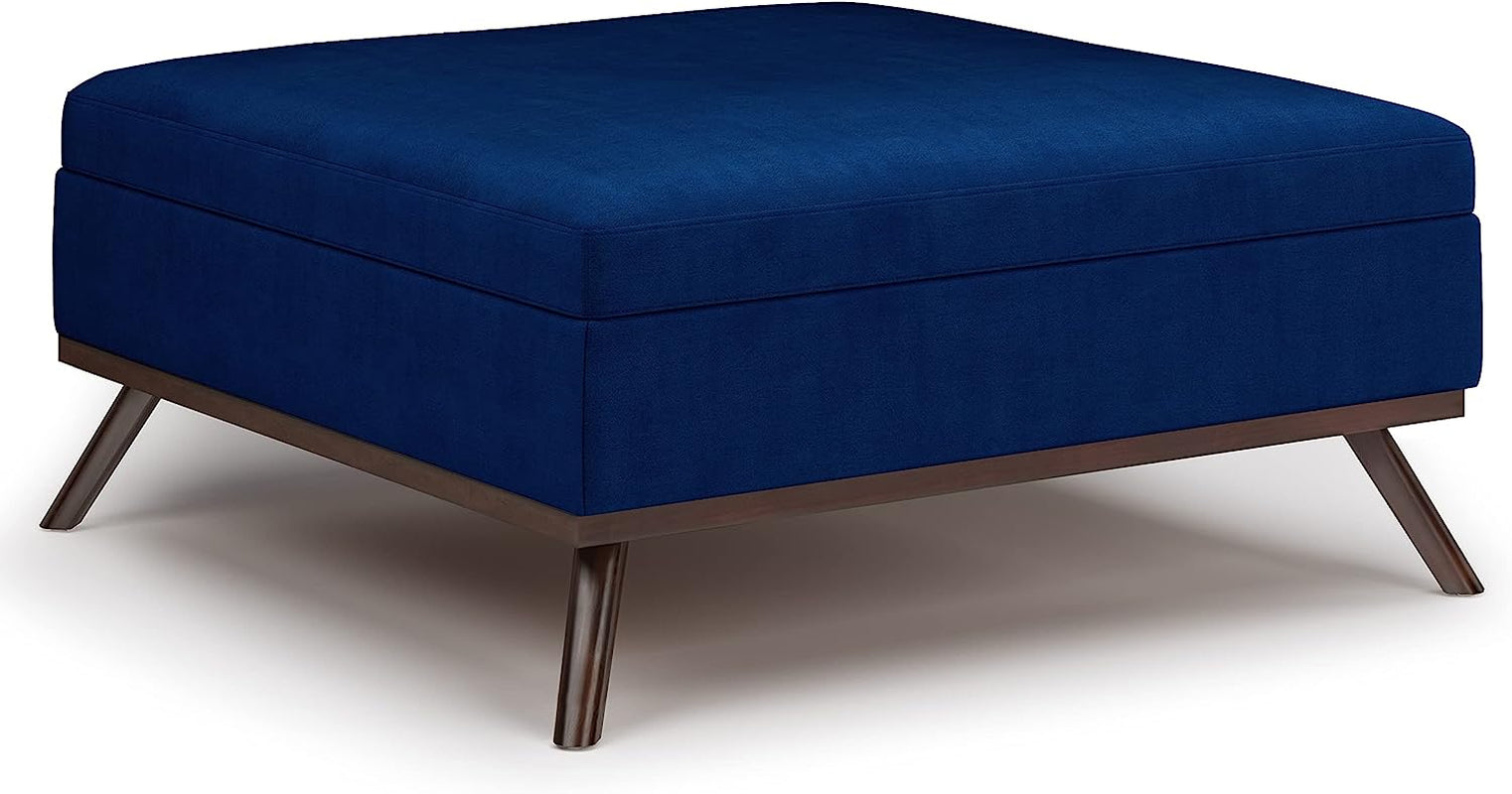 Mid Century Modern Blue Velvet Coffee Table