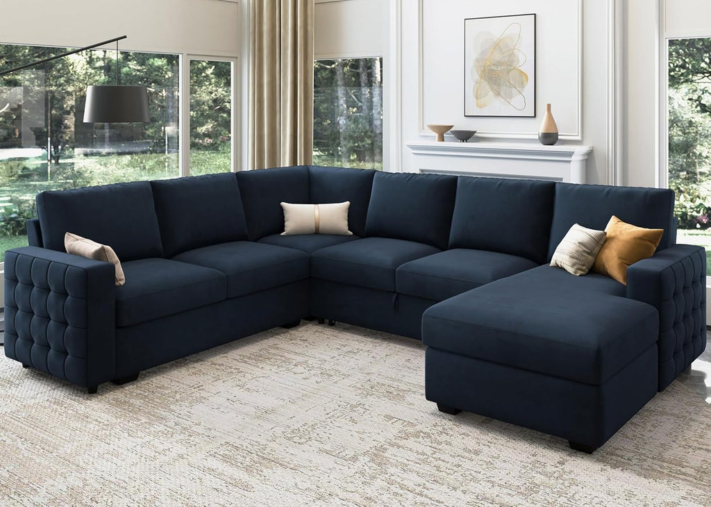 The Sovereign Dark Blue U-Sectional Sleeper Sofa With Pull-Out Bed