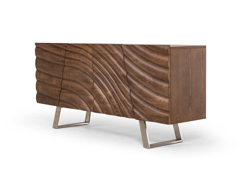 Walnut Wood Veneer and Steel Buffet Storage