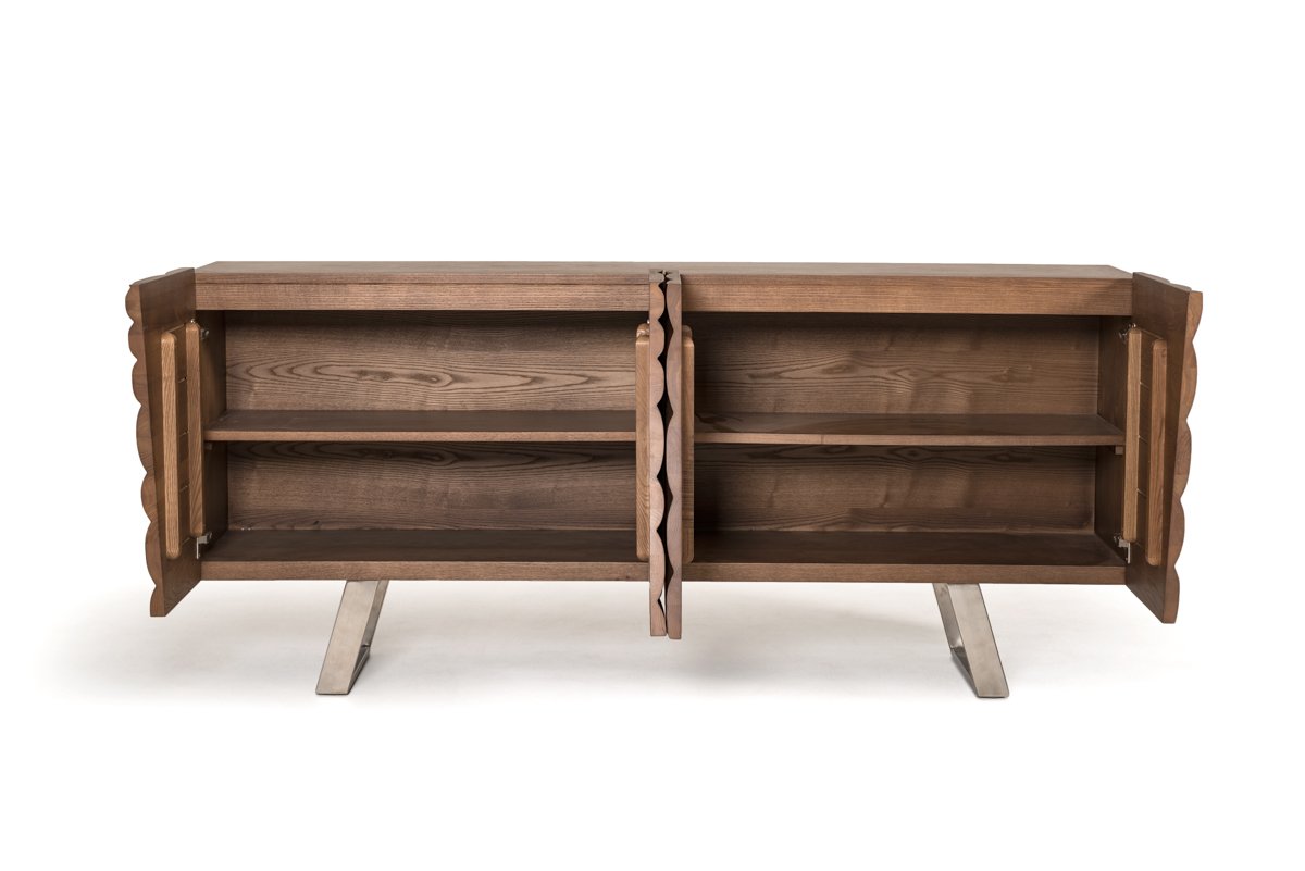 Walnut Wood Veneer and Steel Buffet Storage