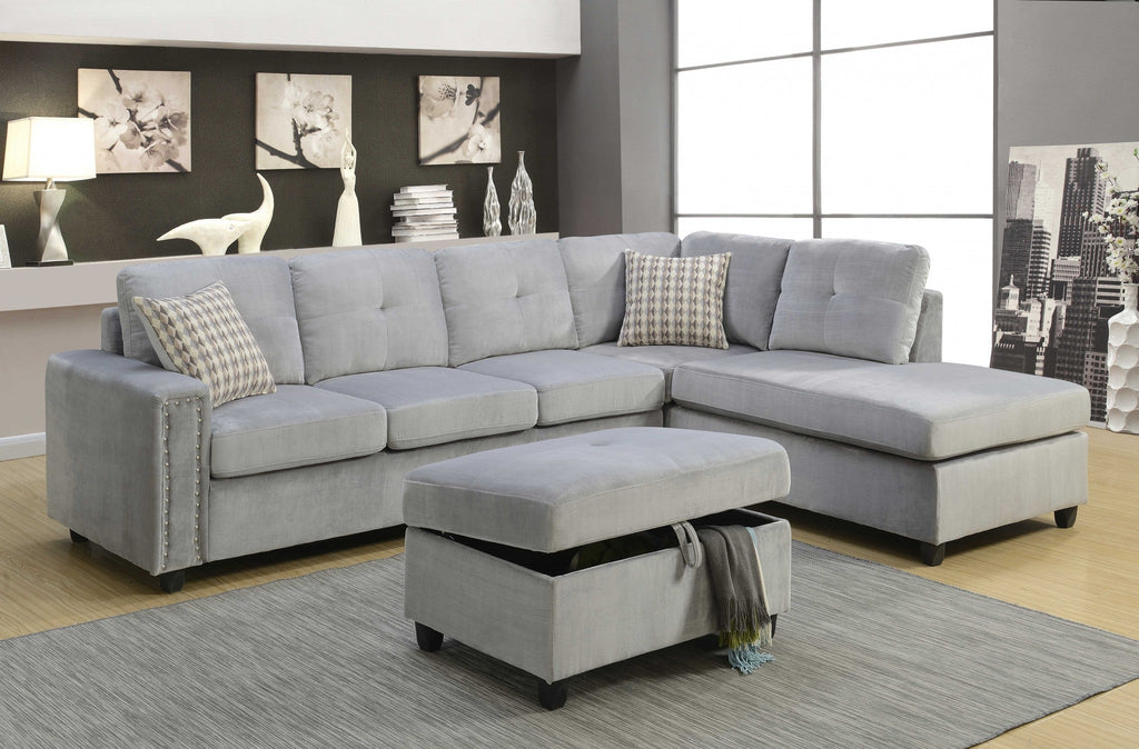 The Brook Gray Velvet Reversible Sectional Sofa