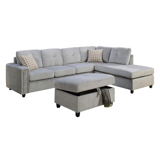 The Brook Gray Velvet Reversible Sectional Sofa