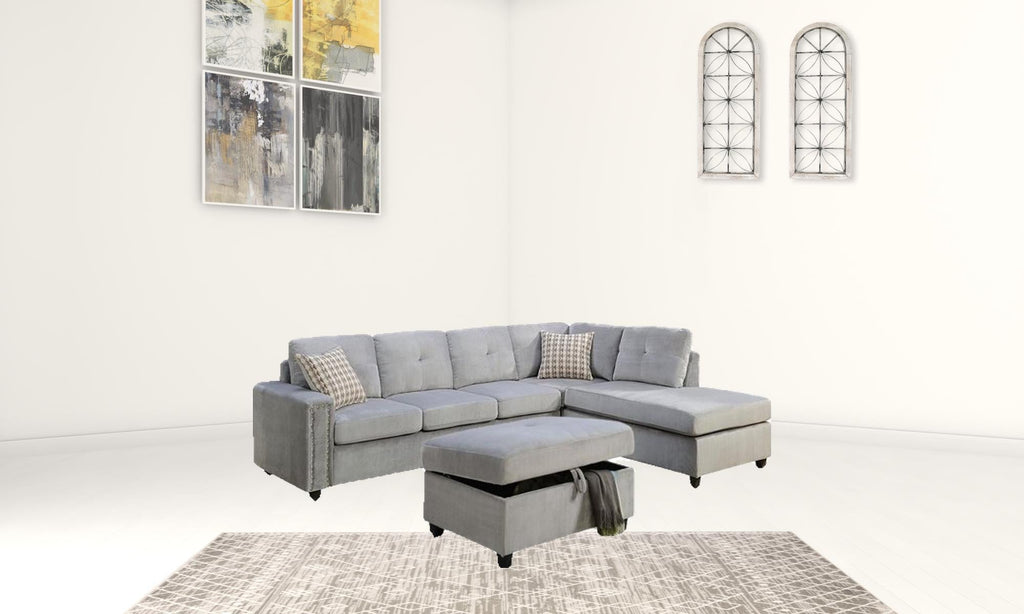 The Brook Gray Velvet Reversible Sectional Sofa