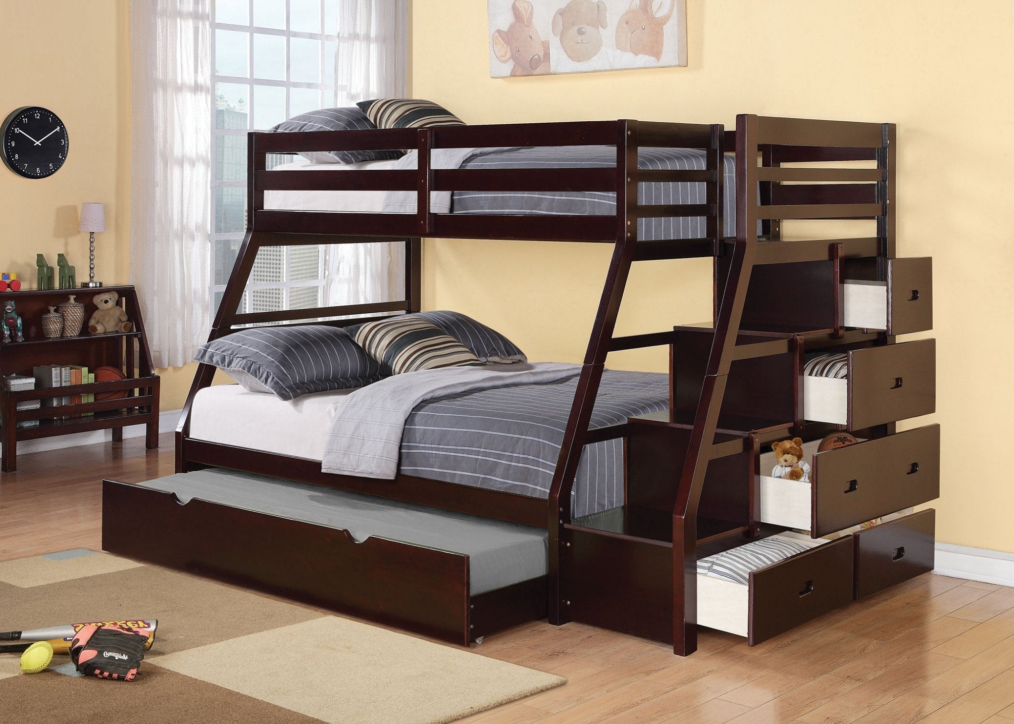 The Winans Espresso Pine Wood Bunk Bed (Twin/Full)