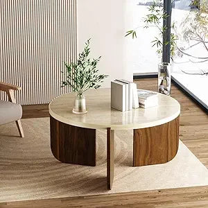 The Monarch Modern Minimalist Travertine Stone Coffee Table