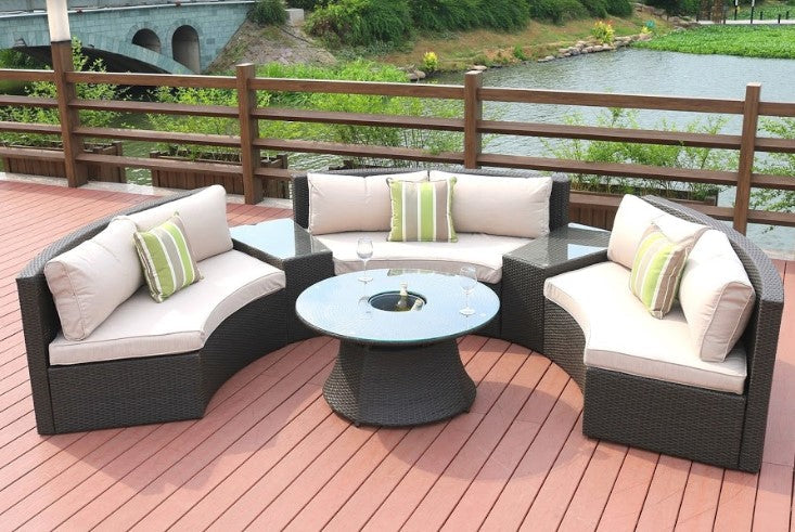 The Paradise 6 Piece Black Half Moon Outdoor Sectional Set with Ice Bucket