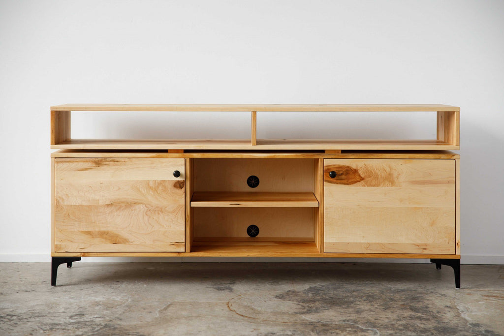 Natural Maple And Steel Multi Compartment TV Stand