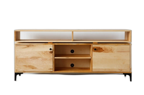 Natural Maple And Steel Multi Compartment TV Stand