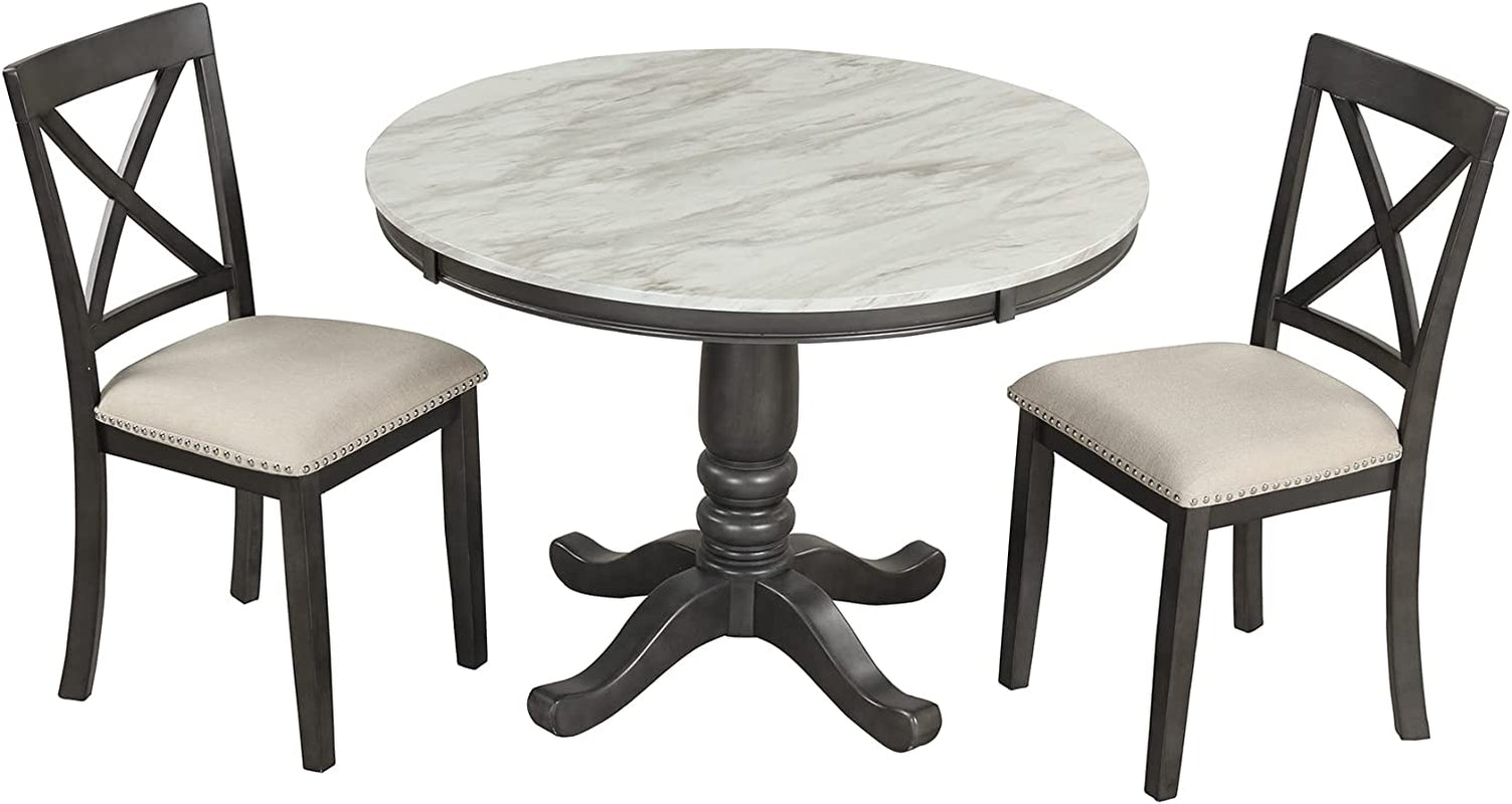 The Valentina Wood 5-Piece round Dining Table Set with Cushioned Chairs