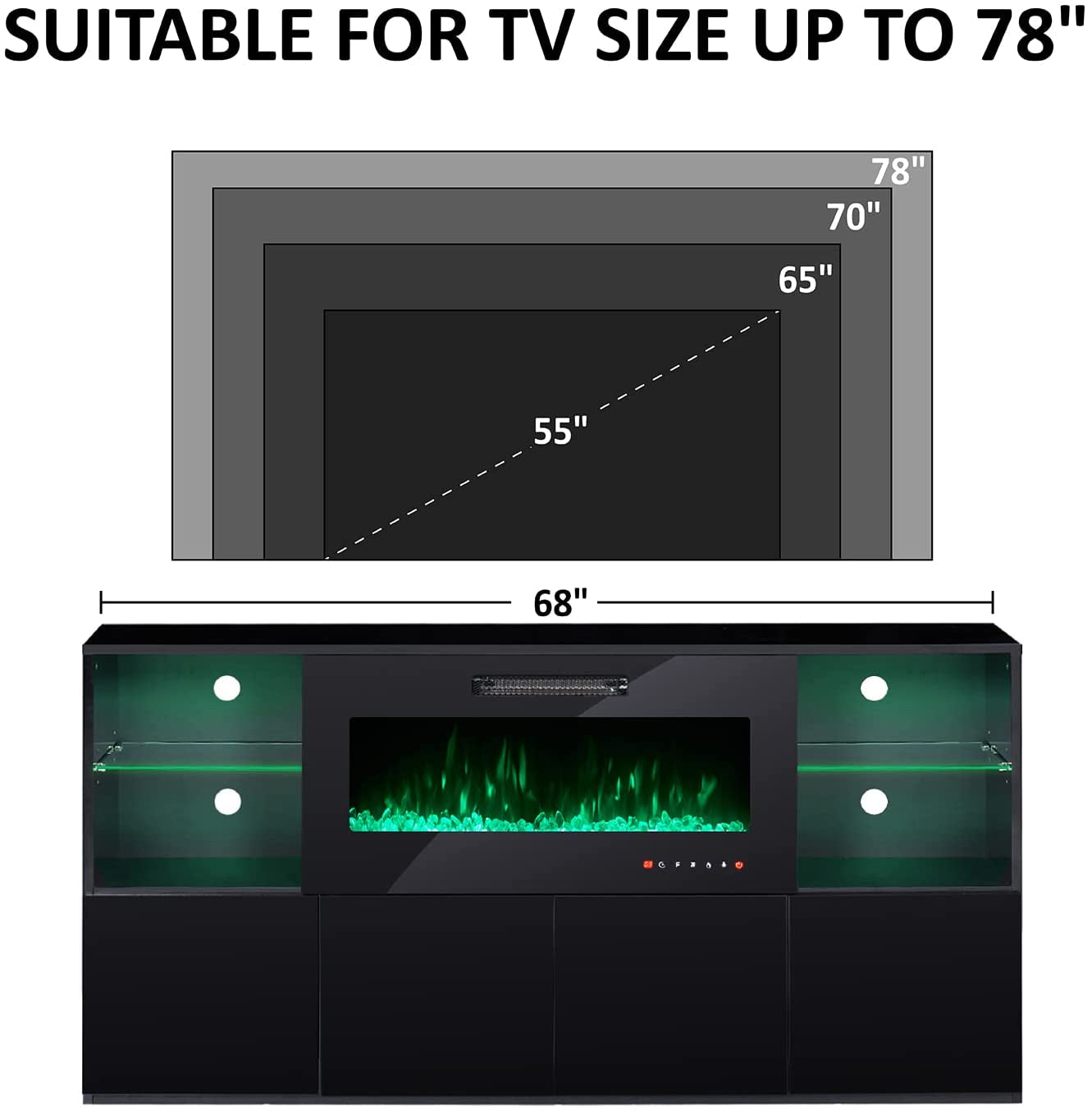 The Vibe Modern TV Stand with Electric Fireplace and LED Lights
