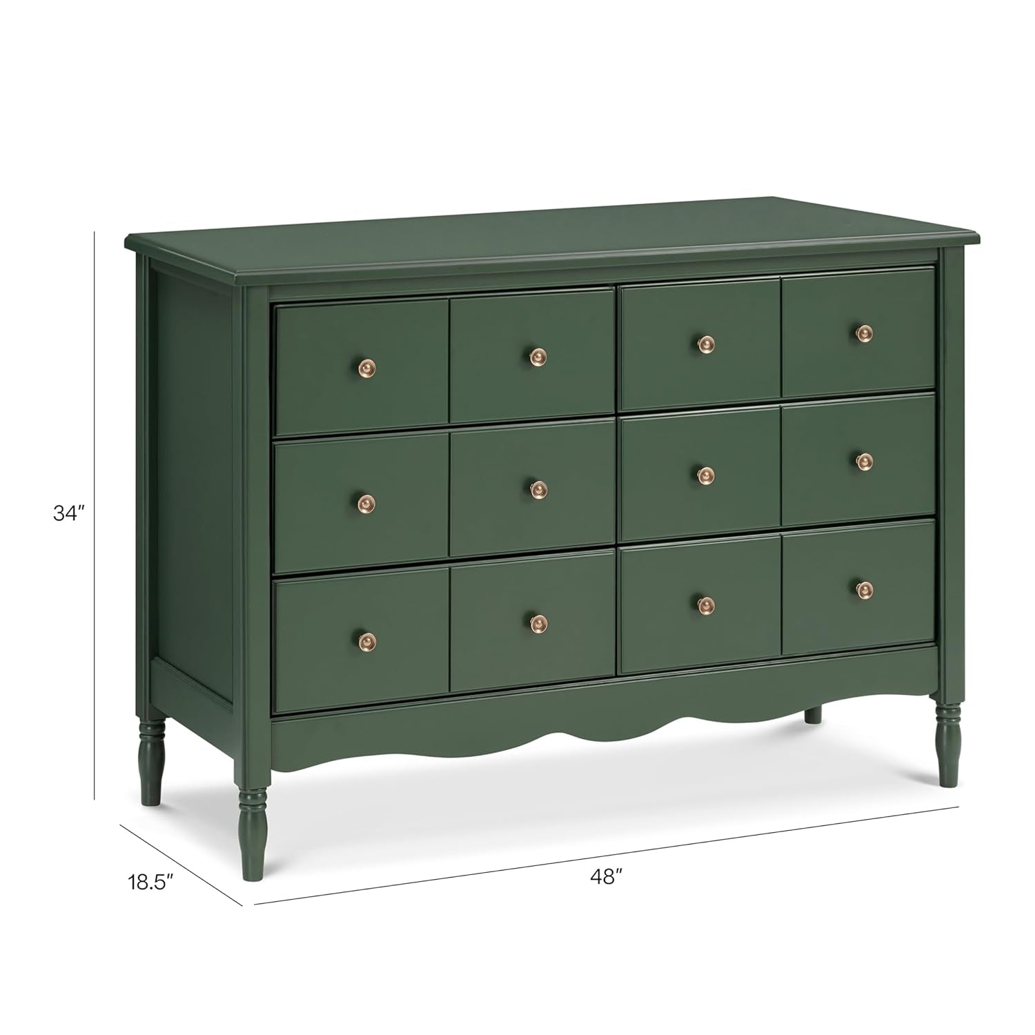 The Savoy Liberty 6-Drawer Assembled Dresser in Forest Green | 2 Sets of Knobs