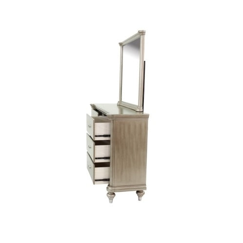 The Beaumont Antique Silver Champagne Finish Dresser With Mirror Storage Space
