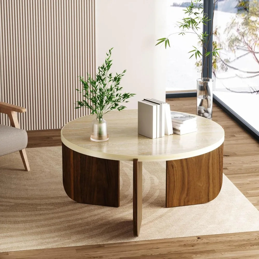 The Monarch Modern Minimalist Travertine Stone Coffee Table