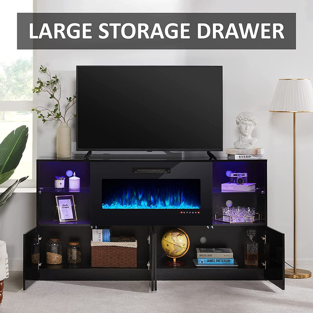 The Vibe Modern TV Stand with Electric Fireplace and LED Lights
