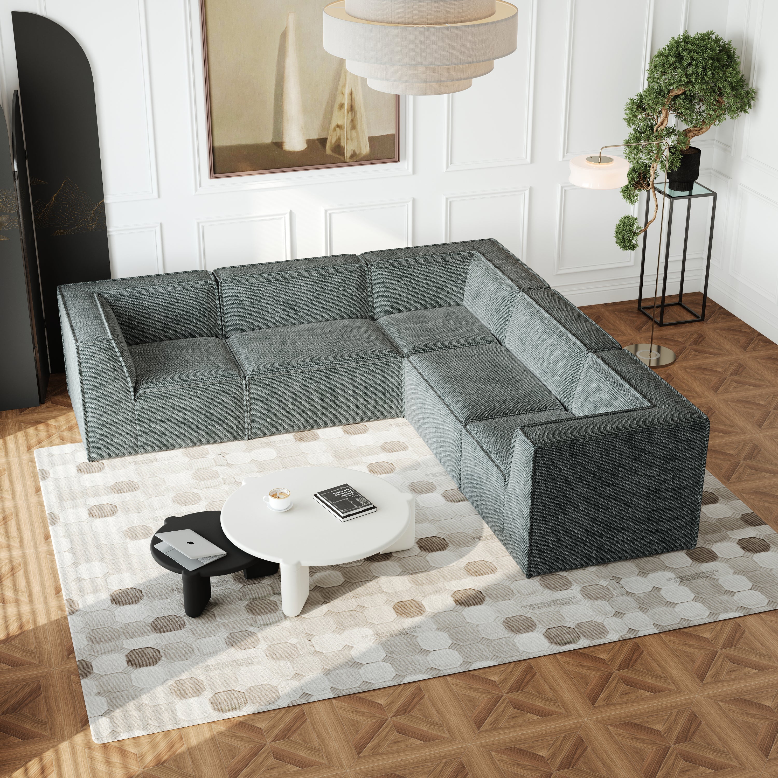 Chenille Modular L-Shaped Sectional Sofa