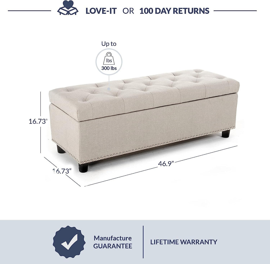 The Stella Button-Tufted Ottoman with Storage Beige