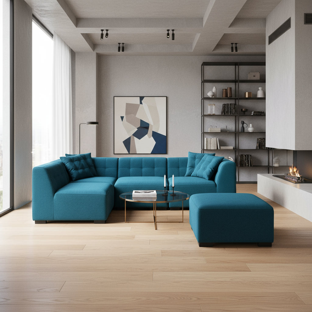 The Windsor Luxury Sectional Sofa with Removable Ottoman Green