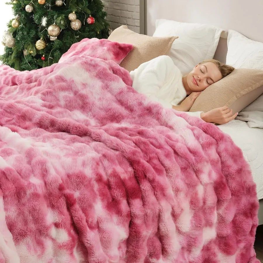 Faux Fur Throw Blanket for Couch Queen Size