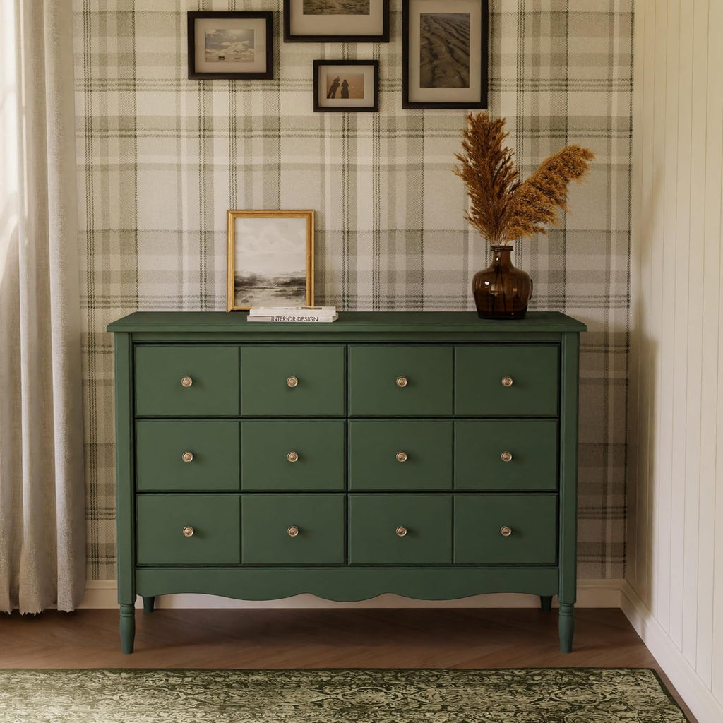 The Savoy Liberty 6-Drawer Assembled Dresser in Forest Green | 2 Sets of Knobs