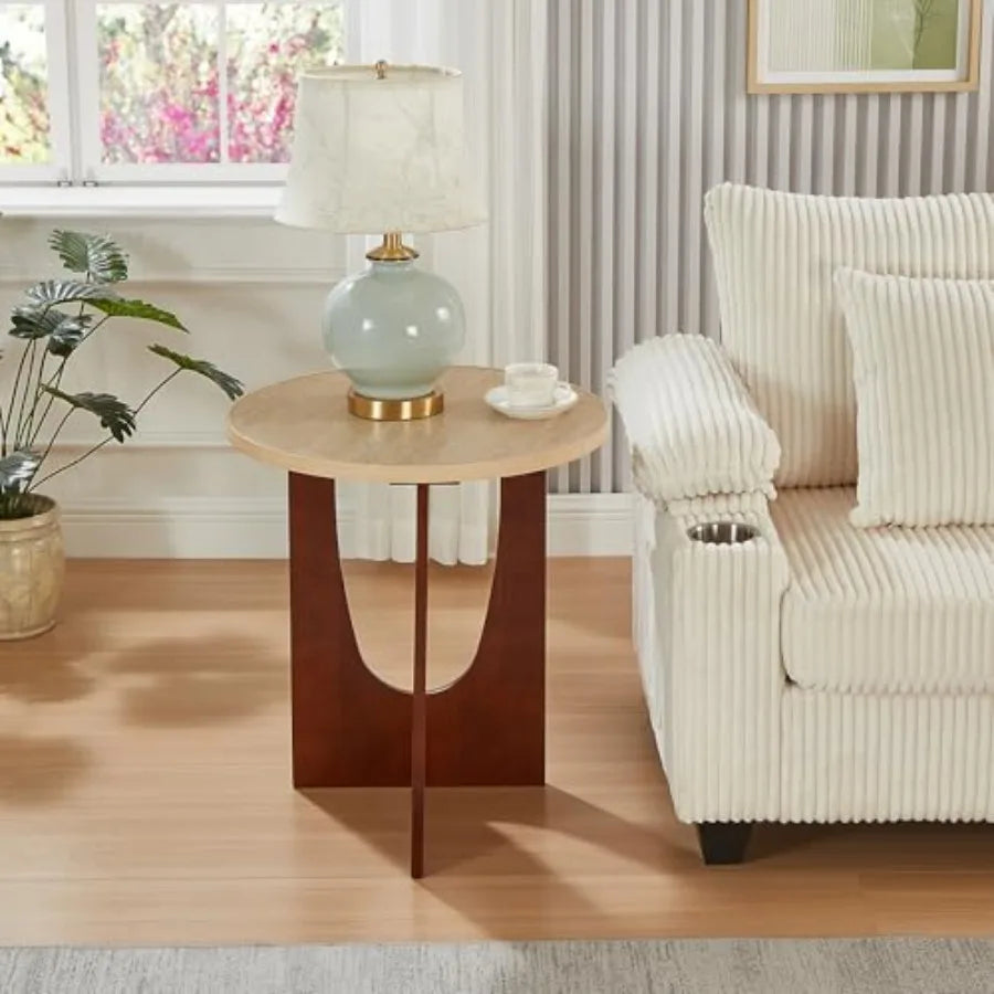 The Roe Round Side Travertine Texture Side End Table