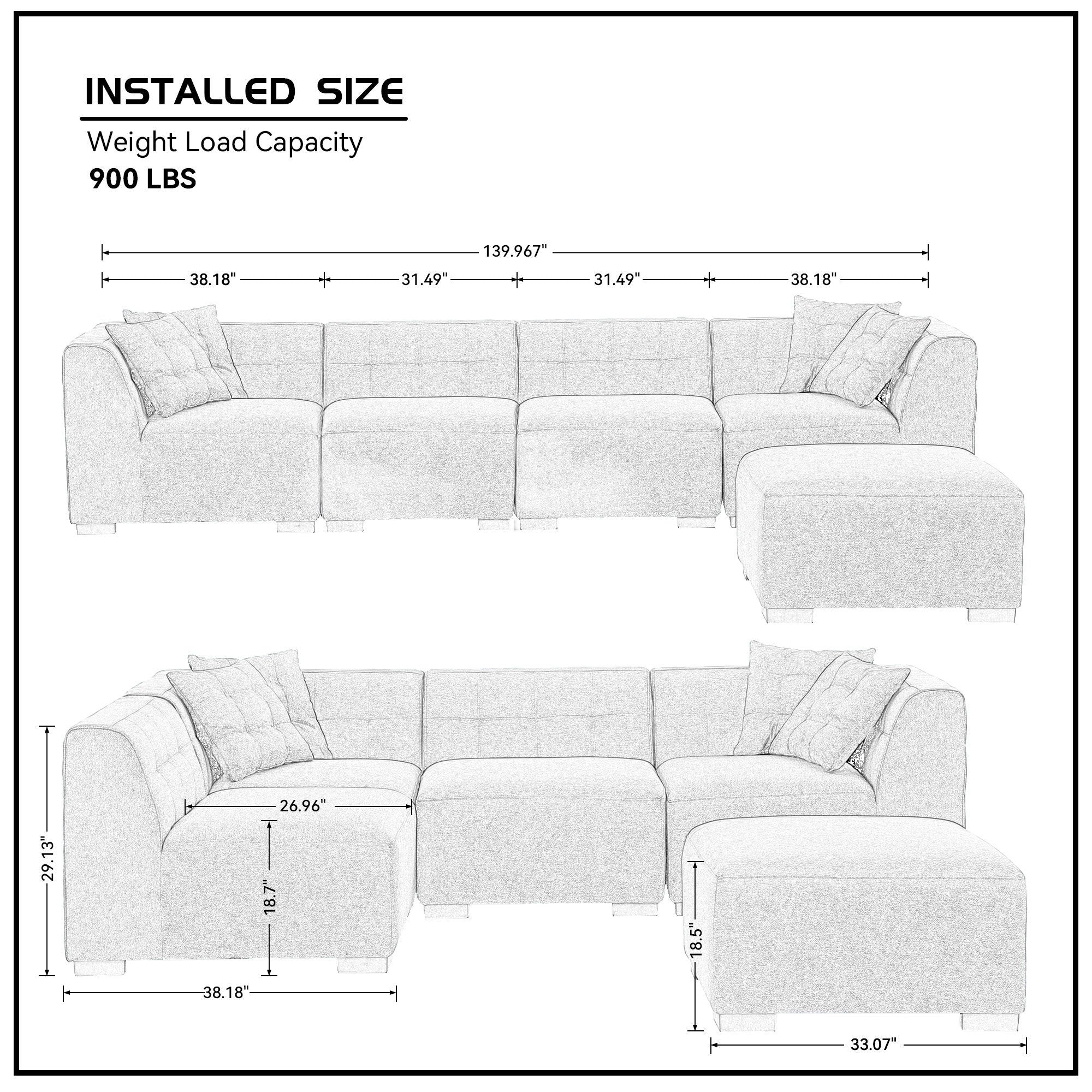 The Windsor Luxury Sectional Sofa with Removable Ottoman Green