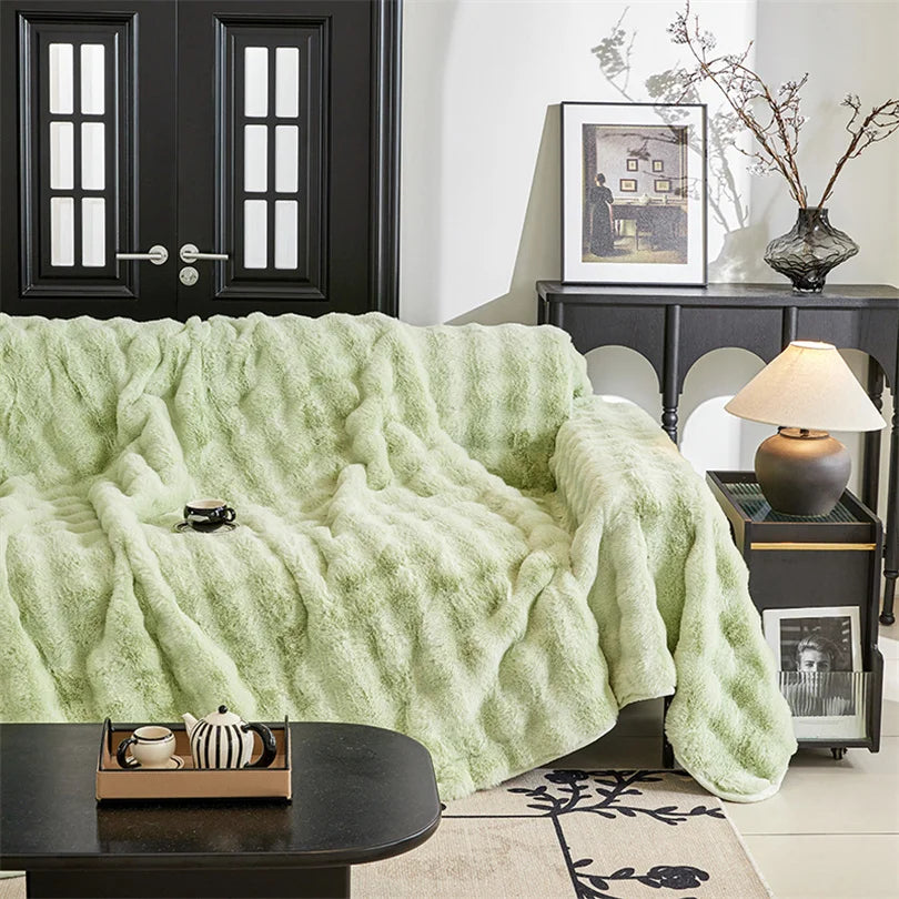 Luxury Faux Rabbit Fur Plush Fluffy Throw Blanket