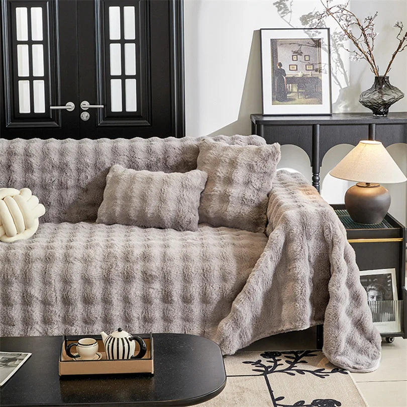 Luxury Faux Rabbit Fur Plush Fluffy Throw Blanket