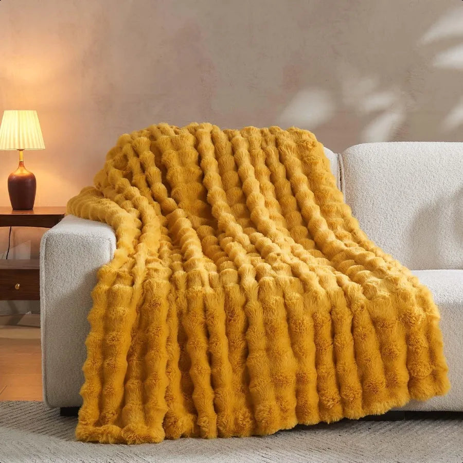 Faux Fur Throw Blanket Ginger Yellow