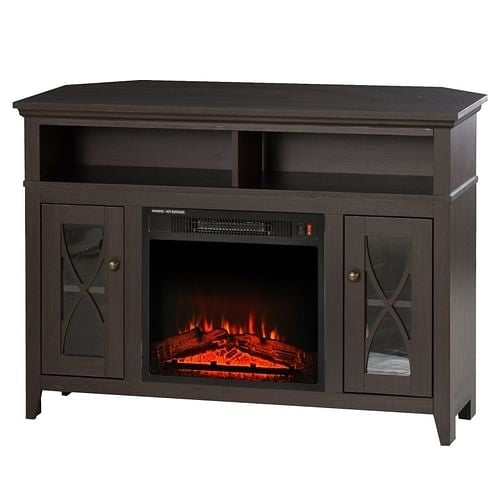 The Truitt Espresso Electric Fireplace Mantel TV Stand w/ Adjustable Shelves