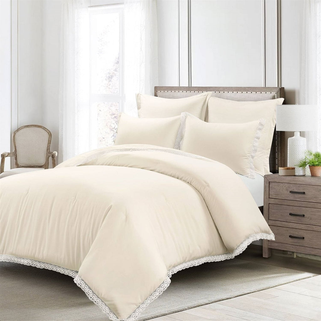 King French Country Ivory 5-Piece Lightweight Comforter Set with Lace