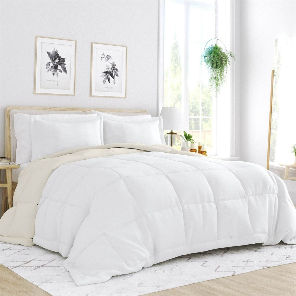 King/Cal King 3-Piece Microfiber Reversible Comforter Set in White