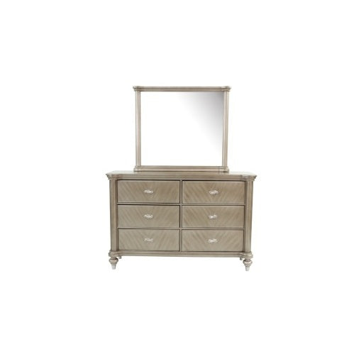 The Beaumont Antique Silver Champagne Finish Dresser With Mirror Storage Space