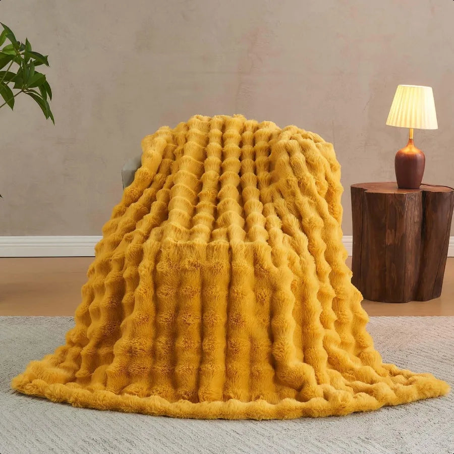 Faux Fur Throw Blanket Ginger Yellow
