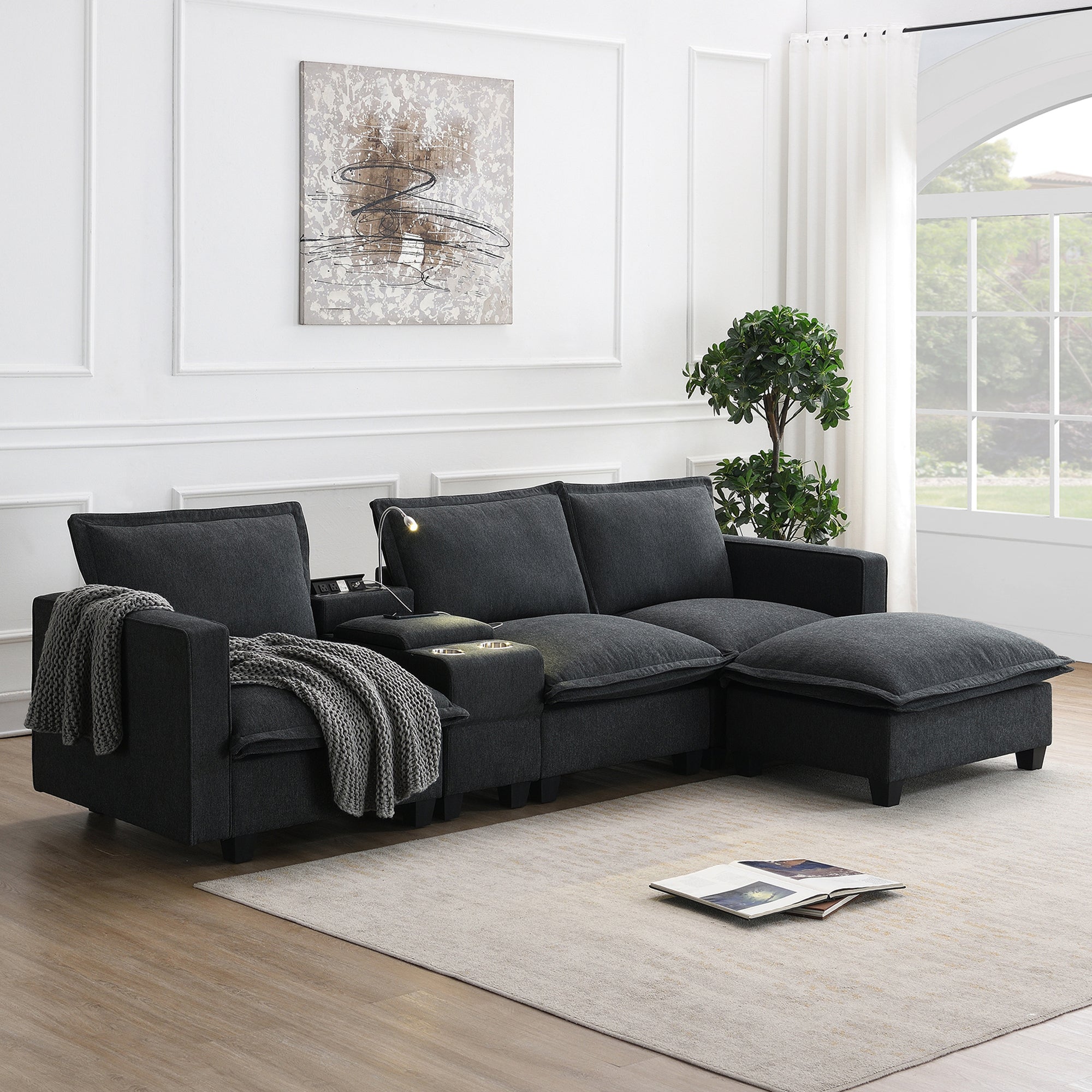 The Roe Modern Sectional Cloud Sofa with Console USB Charging