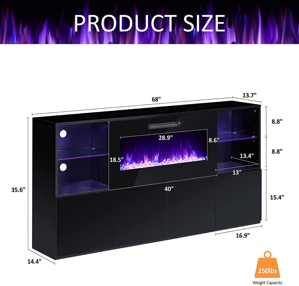 The Vibe Modern TV Stand with Electric Fireplace and LED Lights