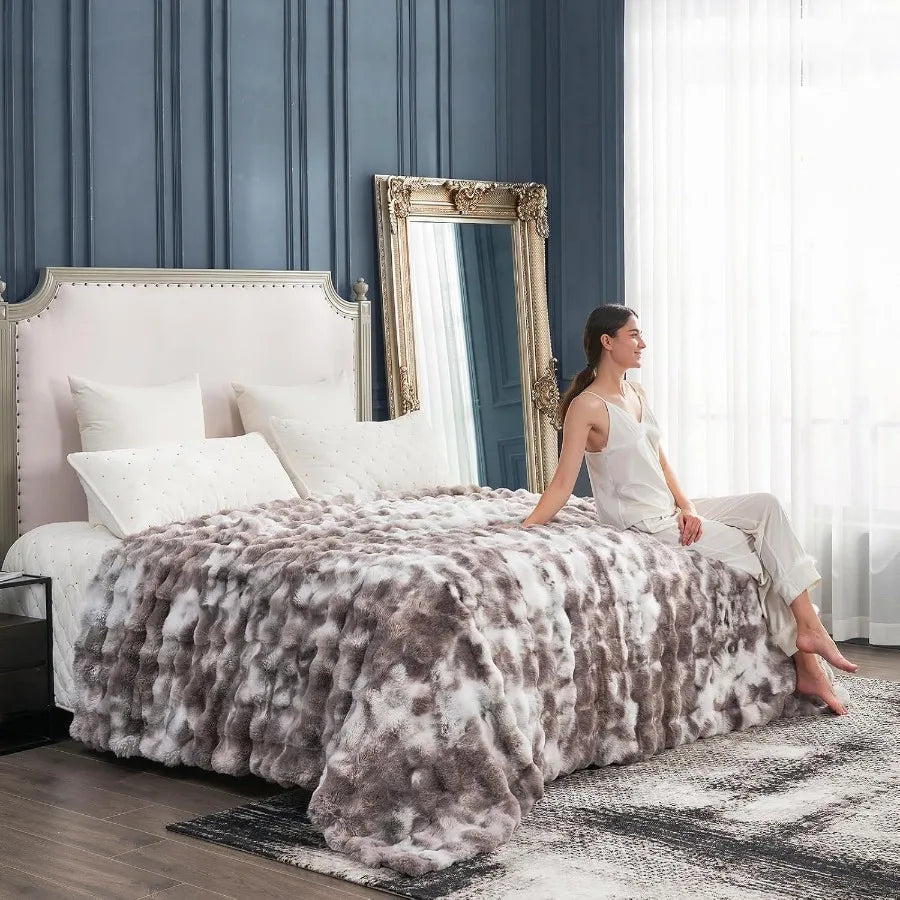 Faux Fur Throw Blanket Tie Dye Taupe