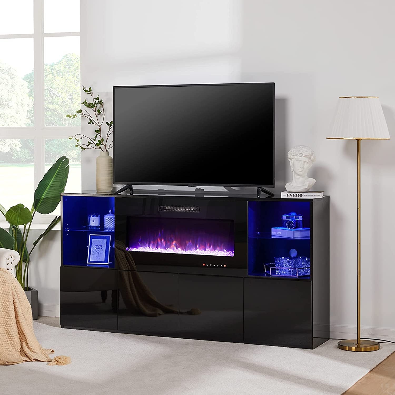 The Vibe Modern TV Stand with Electric Fireplace and LED Lights