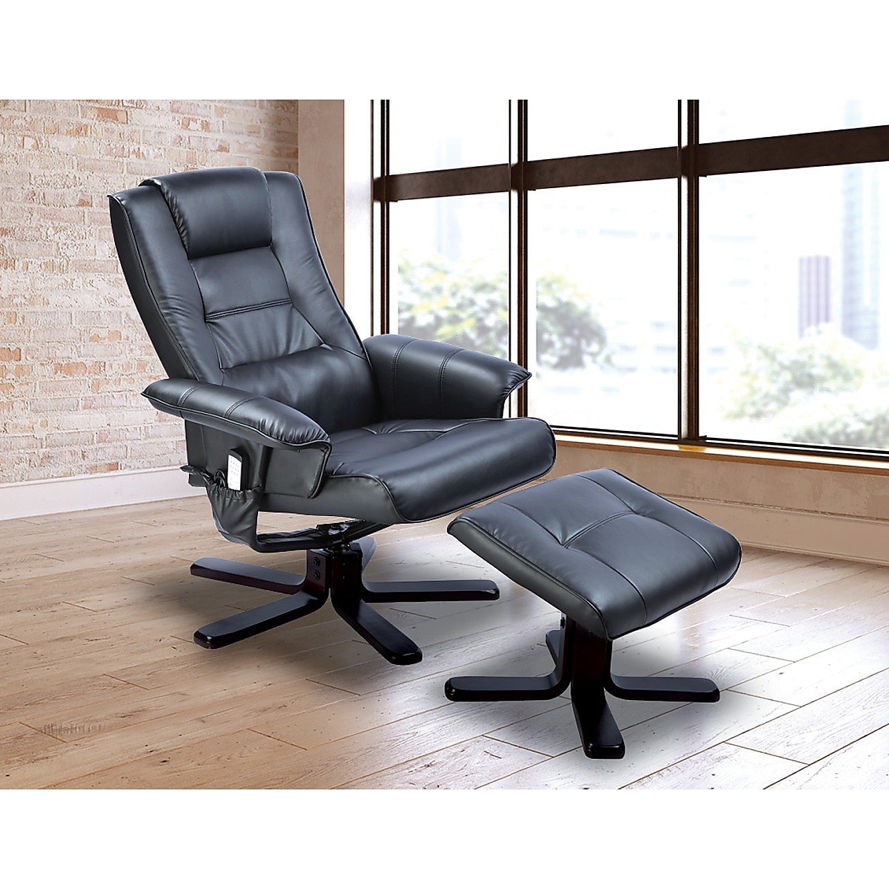 Leather Massage Chair Recliner Ottoman Lounge Remote - Black