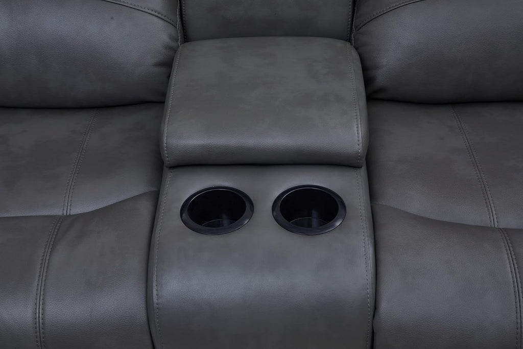 Chateau Royale Grey Bonded Leather Sectional Sofa 3 Recliners