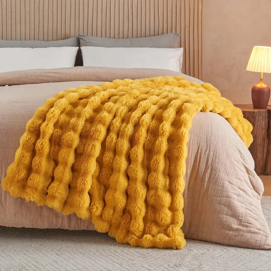 Faux Fur Throw Blanket Ginger Yellow